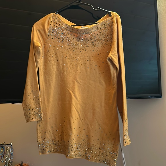 Mustard, yellow sweater with sparkly, studs all over the front and sleeves - Picture 1 of 8